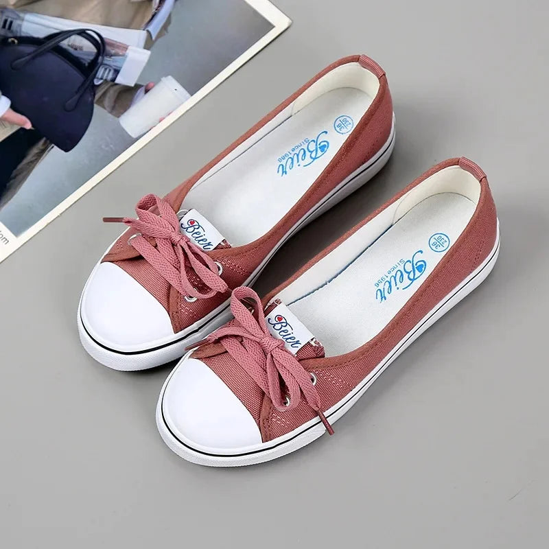 Versatile Artistic Shallow Trendy Shoes Women's Fashion Lace up Canvas Sneakers Shoes for Ladies Shoes Women's Style Canvas Shoes