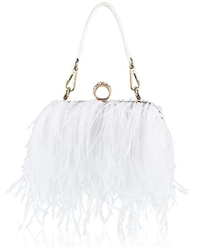 Women Ostrich Feather Clutch Purse Evening Bag Handbag Fluffy Purse Clutch Feather Evening Handbag For Wedding Anniversary Party