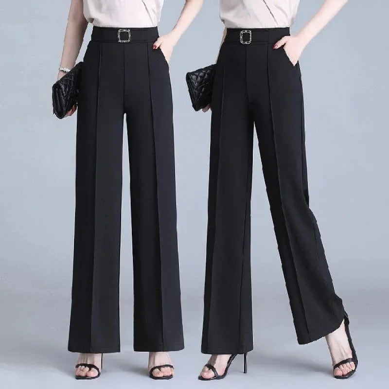 High Waist Wide Leg Ice Silk Pants Women's New Style Thin Loose Straight Cut Versatile Nine Point Long Trousers