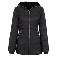 Women's Hooded Long Sleeve Cotton-padded Fleece-lined Winter Jacket Medium-length Zip-up Coat Warm Stylish - Natalia Home Fashion