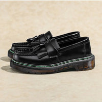 British Style Loafers Casual Round Toe Tassel Women's Leather Low Top Shoes Fashionable Slip-On Shoes