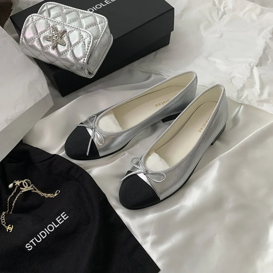 Women Leather Bowknot Flats Single Fashion Lady Round Toe Light Loafers Ballet Pumps