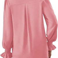 Fashion Simple Solid Color Pullover Shirt Women Loose V-neck Flared Sleeve Shirts Top Female Elegant Commuting Clothing