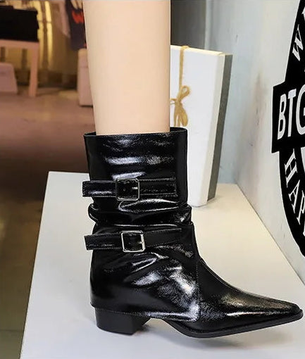 Pointed Fashion Women's Boots Retro Style Thick Heel Low Heel Medium Tube Women's Boots