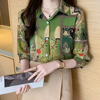 Slim Floral Long-sleeved Shirt Loose Printed Top for Women