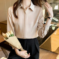 Style Women's Long Sleeve Satin Shirt Casual Style Fashion Design Lightweight Maturity Ladies Blouse