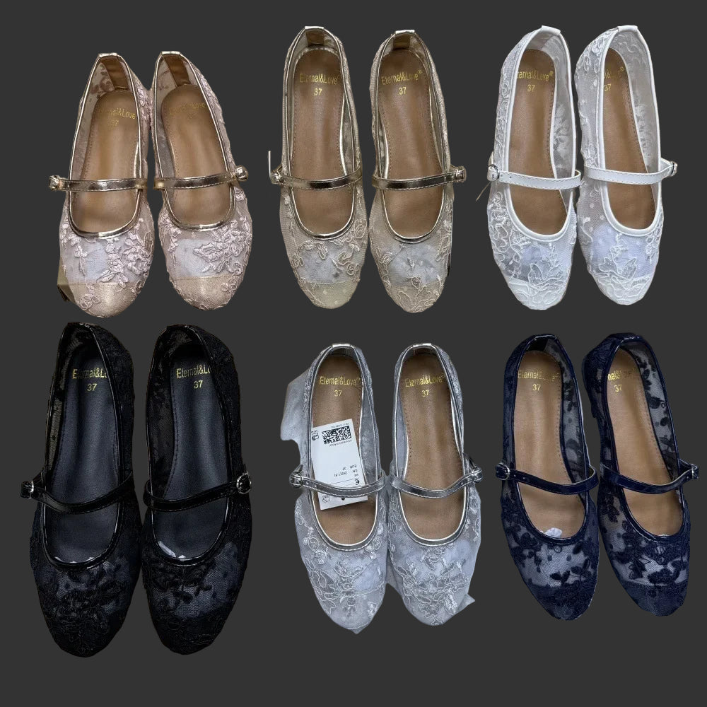 Ultra Soft Lace Breathable Flat Bottom Women's Shoes Quality Women's Casual Shoes Low Heel Floral Pattern