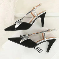 French Style Velvet Pointed Toe High Heels Hollow out Embroidery Butterfly Knot Party Shoes Women's Low Heel Single Shoes