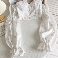 Chic Crop Tops Blouses Women Sexy Lady Slash Neck Flare Sleeve Floral Sweet Long Sleeve Crop top Shirts