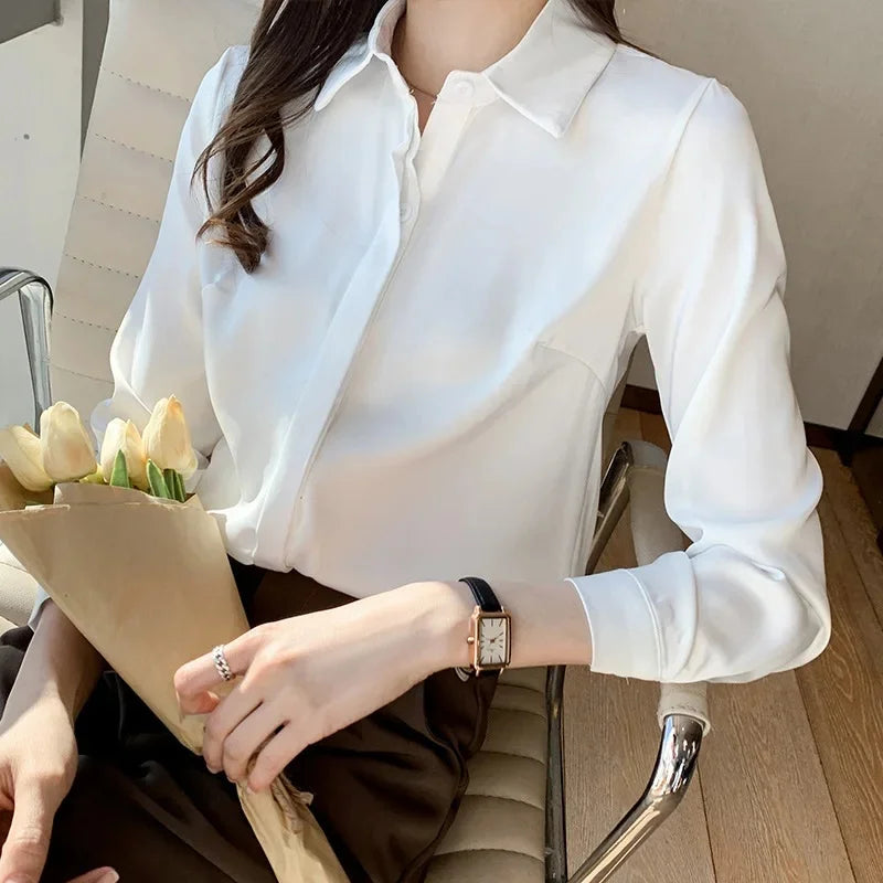 Style Women's Long Sleeve Satin Shirt Casual Style Fashion Design Lightweight Maturity Ladies Blouse