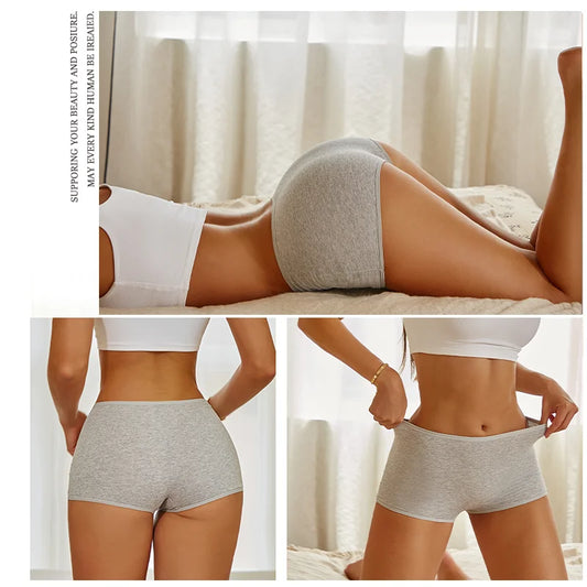 3PCS Women's Panties Cotton Seamless Sports Boxers Underwear Female Solid Color Briefs Cozy Lingerie Intimate Underpants