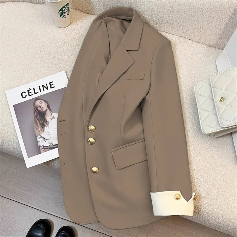 Fashion Women’s Casual Elegant Trendy Solid Color Single-breasted Long Sleeve Suit Blazers Female Clothes Coats Tops - Natalia Home Fashion