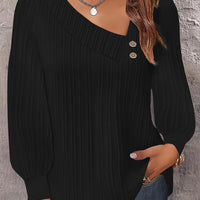 Simple Button V-neck Pullover Women's Solid Long Sleeve Casual T-shirts Elegant Lady Blouses