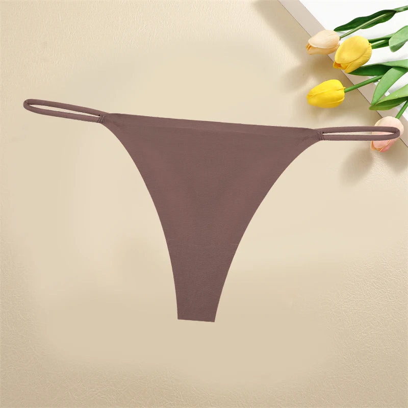 Ice Silk Women Seamless Thongs Sexy Low Waist Bikini Panties Female Traceless Underpants Ladies Solid Color T-back