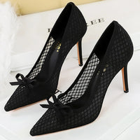 Mesh lace Women Pumps bowknot High Heels 9.5 cm Stiletto Sexy party shoes Luxury banquet shoes Ladies Pumps