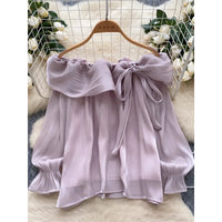 Blouses Design Sense Niche Chic Off Shoulder Shirt Women's French Gentle Style Loose Versatile Western-style Flowing Mesh Top