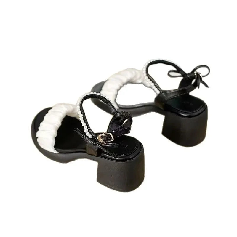 Women's Sandals Summer Fairy Style Thick Heel Waterproof Platform Wide Strap Casual Sweet round Toe PU Leather Rubber Sole