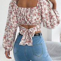 Spring Square Neck Backless T-shirt Casual Women Long Sleeve Bodycon Crop Top Club Short Tops