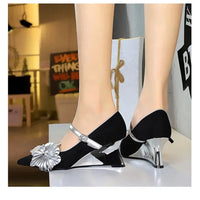 Metal Wedges 6 cm Women Pumps Flower Design High Heels Suede Sexy Party Shoes Buckle Ladies Shoes Women Wedges