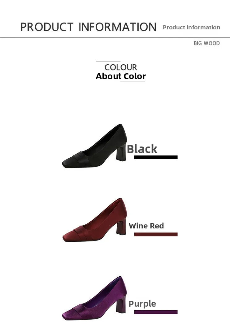 Elegant Satin High Heels Square Toe Slip-On Chunky Heel Comfortable Women's Shoes for Party Fashion Footwear Summer Autumn