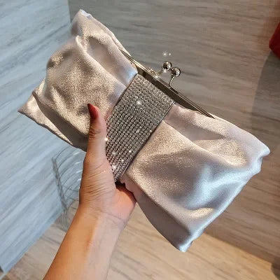 Bow women Cutch bag Luxury Party Satin Diamond Ladies Evening Bag lady Clutches small Chain messenger bags female wallet black Natalia Home Fashion    Natalia Home Fashion