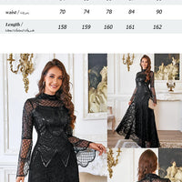 Black Lace Mermaid Elegant Evening Dress for Women High Neck Long Sleeve Sequins Party Dresses Prom Gowns Wedding