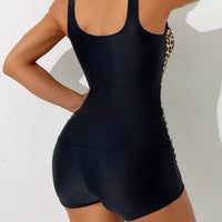 Women's Leopard Print Summer Beach Tankini Swimsuit Set, Consisting of Vest and Boxer Shorts