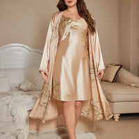 2 Piece Plus Size Women's Pajamas Gown Set Stylish Sexy Cherry Print Pajamas