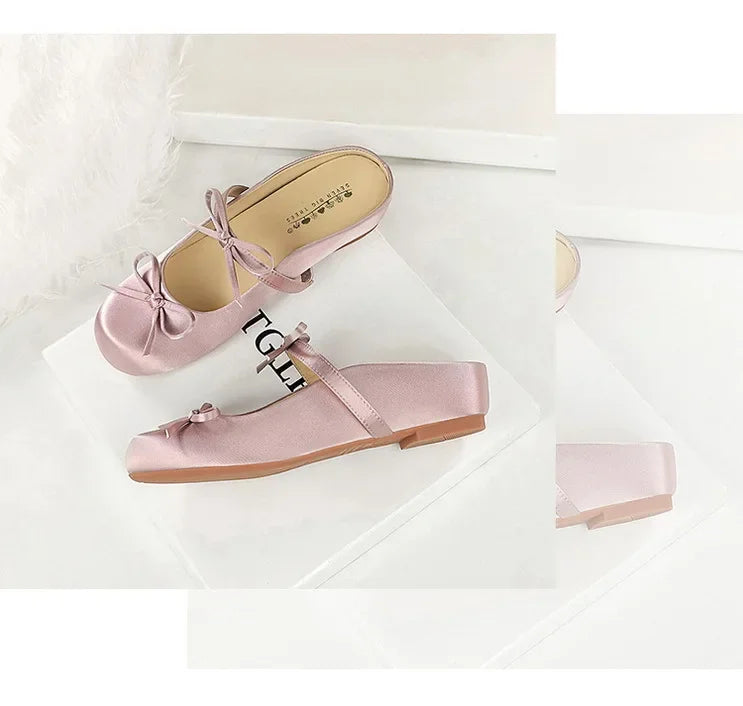 Ladies Slippers Bowknot Silks Satins Women Shoes Round Head Women Sandals Summer Shoes Women Slippers