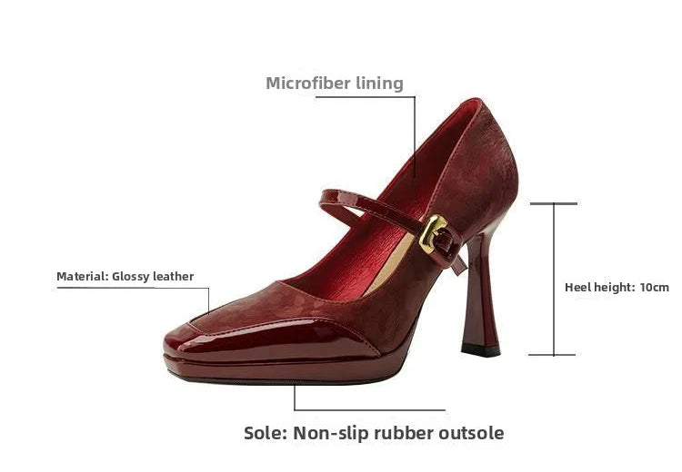 Comfortable Platform High Heels French Style Square Head Thin Strap Mule Women's Shoes