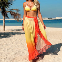 Bather Bathing Suit Swim Brazilian With Sarong Halter Gradient Bikini Women Swimwear Female Swimsuit Three-pieces Bikini set
