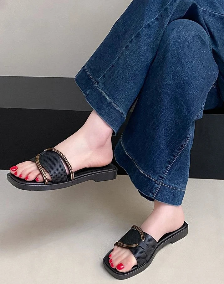 Soft Sole Flat Sandals for Women Outdoor Trendy Strappy Flip Flops Summer Beach Non-Slip Casual Shoes