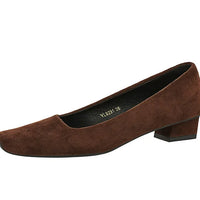 Women Fashion Style Quality Square Toe Low Heel Pumps Lady Prom Suede Shallow Mouth Thick High OL Single Shoes