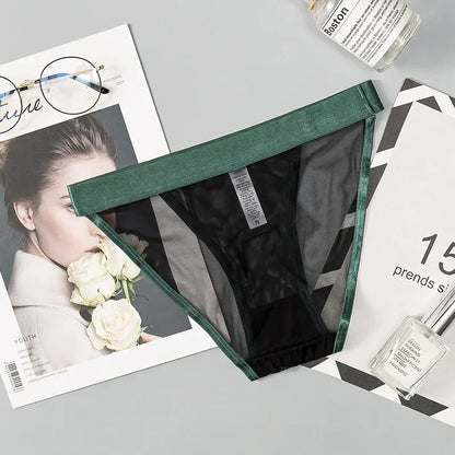 Women Sexy Mesh Transparent Panties Gauze Lace Lingerie Female Soft Solid Color Briefs Underpants Lingerie