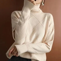 Turtleneck Sweater Diamond Solid Color Warm Pullover Loose Lazy Wind Knitted Bottoming Shirt Pullovers Tops Jumper