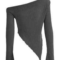 Sexy Asymmetrical Tees Women T-shirt Solid New Autumn Streetwear Long Sleeves Crop Top Fashion Casual Bodycon T-shirts Female Natalia Home Fashion    Natalia Home Fashion