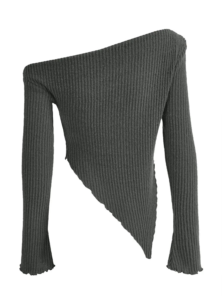 Sexy Asymmetrical Tees Women T-shirt Solid New Autumn Streetwear Long Sleeves Crop Top Fashion Casual Bodycon T-shirts Female Natalia Home Fashion    Natalia Home Fashion