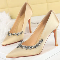 Silks satins Women Pumps Rhinestone design High Heels Stilettos 10 cm and 7 cm Luxury banquet shoes Sexy party shoes