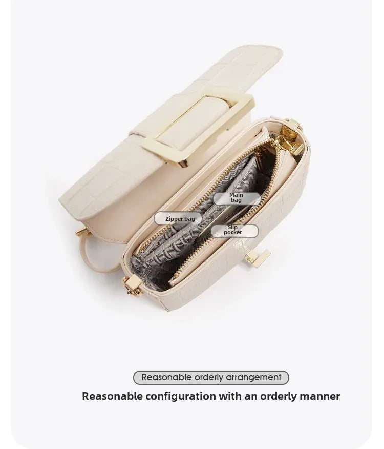 Luxury Two-Layer Cow Leather Handbag Women's Trendy Chain Crossbody Phone Bag Single Shoulder Bag Neutral Minimalist Style