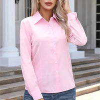 Women Spring Autumn Style Blouses Shirts Lady Casual Long Sleeve Turn-down Collar Solid Color Blouse Tops Natalia Home Fashion    Natalia Home Fashion