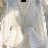 Autumn New Korean Style Temperament V-neck Long sleeved Blouse Women Top Light Mature French Luxury Slim White Shirt for Women Natalia Home Fashion    Natalia Home Fashion