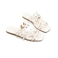 Leaf Pattern Women's Sandals Outdoor Wear New Style Beach Flat Bottom Slip-On Holiday Comfortable Breathable Flats