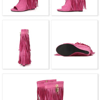 Designer Fringe Wedges Boot Sandals Woman High Heels Open Toe Party Prom Shoes Sexy Zipper Female Pumps Women Boots