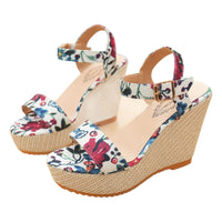 Bohemian Thick Heel Platform Sandals Women's Flip Flops Flower Ribbon Beach Shoes Comfortable round Toe Roman Style