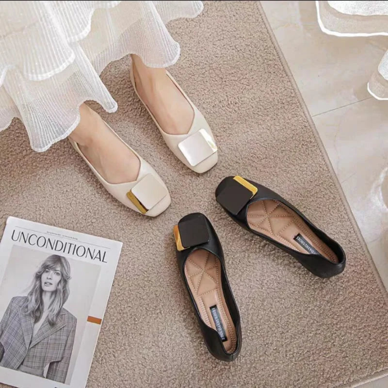 Flat Shoes Women New Fashion Square Breathable Casual Black Comfortable Work Shoes Soft Women's Loafers Shoes