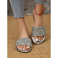 Women's New Round Head Luxury Water Diamond Women's Shoes Anti Slip PU Beach Dress Slippers