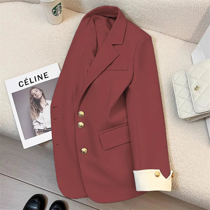 Fashion Women’s Casual Elegant Trendy Solid Color Single-breasted Long Sleeve Suit Blazers Female Clothes Coats Tops - Natalia Home Fashion