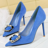 Metal Rhinestone Belt Buckle Women Pumps Suede High Heels Luxury Banquet Shoes Sexy Party Shoes Women Stilettos - Natalia Home Fashion