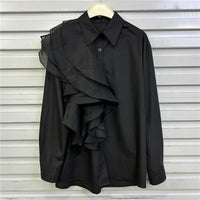 Advanced Style Shirt With Women's Fashion Ruffle Edge Splicing Design Single Breasted Long Sleeved Shirt Women's Loose And Versa