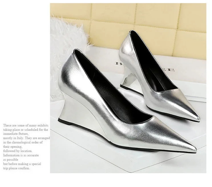 Women Pumps Pointed Toe Retro Shoes Women Shoes Designer Shallow Wedges High Heels Banquet Mules